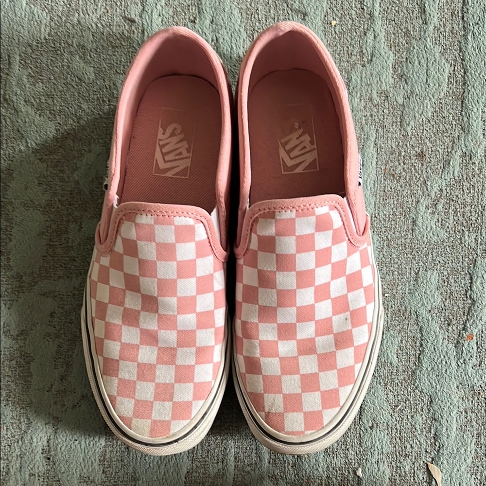 Vans Pink and White Flats with Checkerboard Design